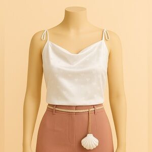 Vintage White Gray Tie Front Fitted Camisole